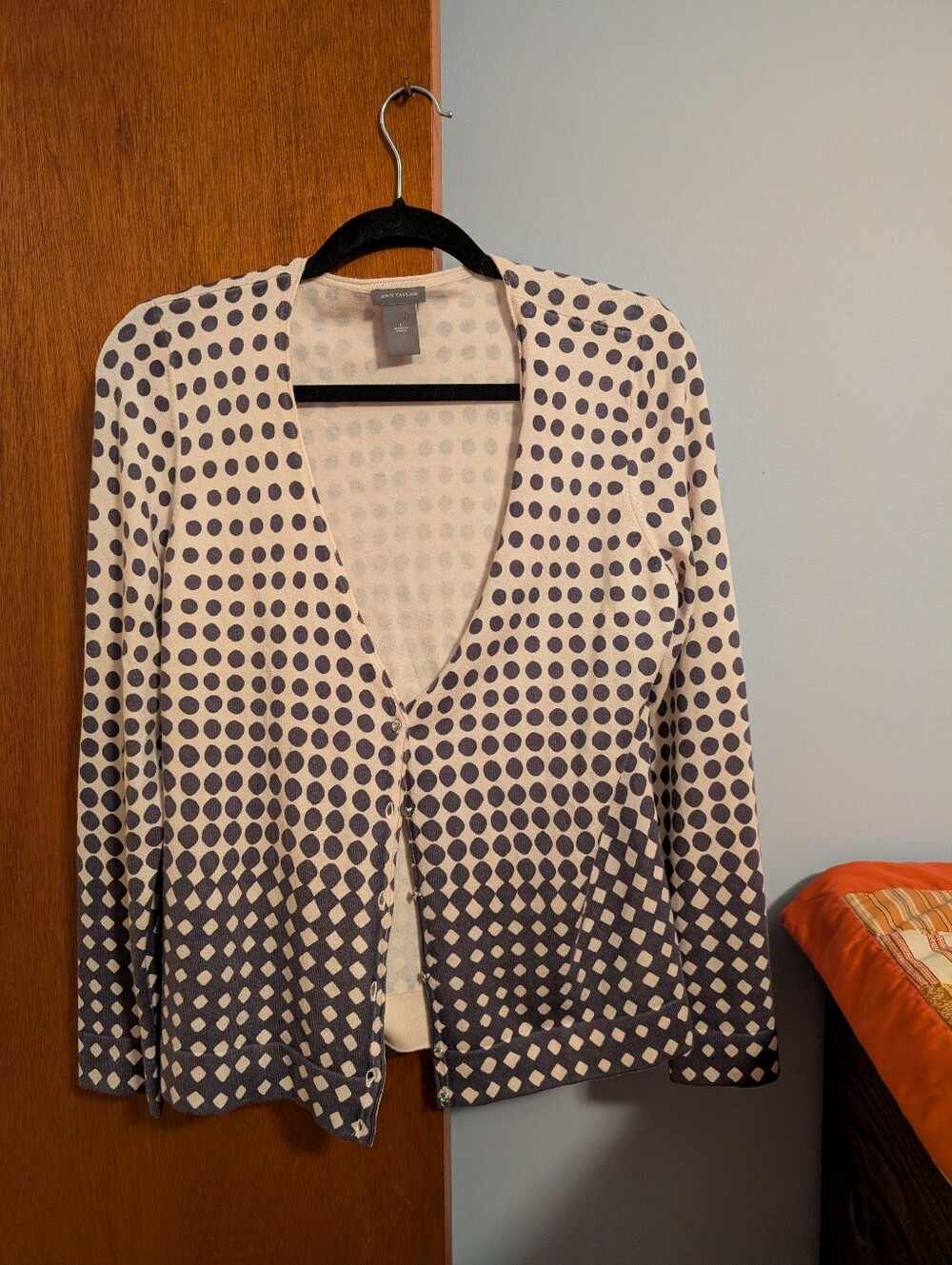 Ann Taylor Polka Dot Button-Front Cardigan Jacket - Black/ Cream Women's Size L